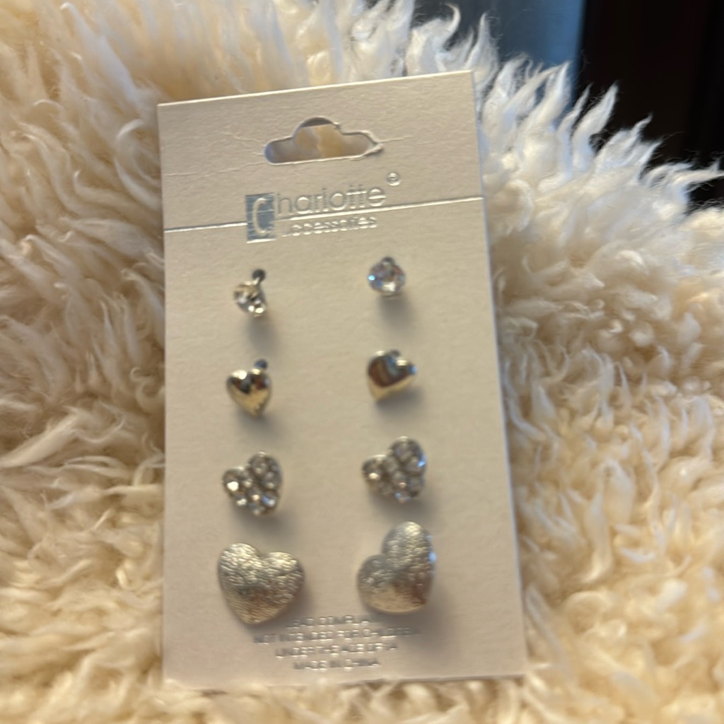 4 Pairs Charlotte Accessories Post Earrings, Silver Tone, Never Worn.
